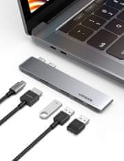 ACTIVESHOP Večnamenski priključek HUB za MacBook Pro / Air 2x USB-C na USB-C HDMI 3x USB 3.0 - siva