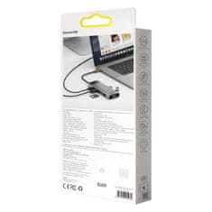 BASEUS Večnamenski HUB 9v1 USB-C 3xUSB 3.2 PD VGA Full HD HDMI 4K TF in bralnik kartic SD RJ45 siva