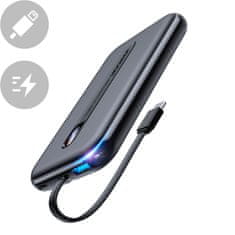 Joyroom Powerbank 10000mAh 20W Hitro polnjenje USB USB-C Vgrajen kabel USB-C črn