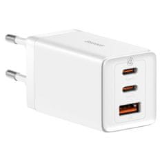 BASEUS GaN 2x USB-C USB hitri polnilec 65W + USB-C kabel bele barve