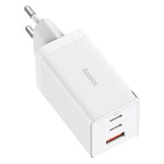 BASEUS GaN 2x USB-C USB hitri polnilec 65W + USB-C kabel bele barve