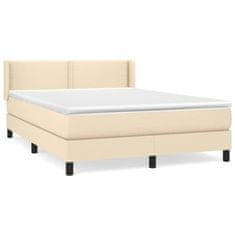 Vidaxl Box spring postelja z vzmetnico krem 140x190 cm blago