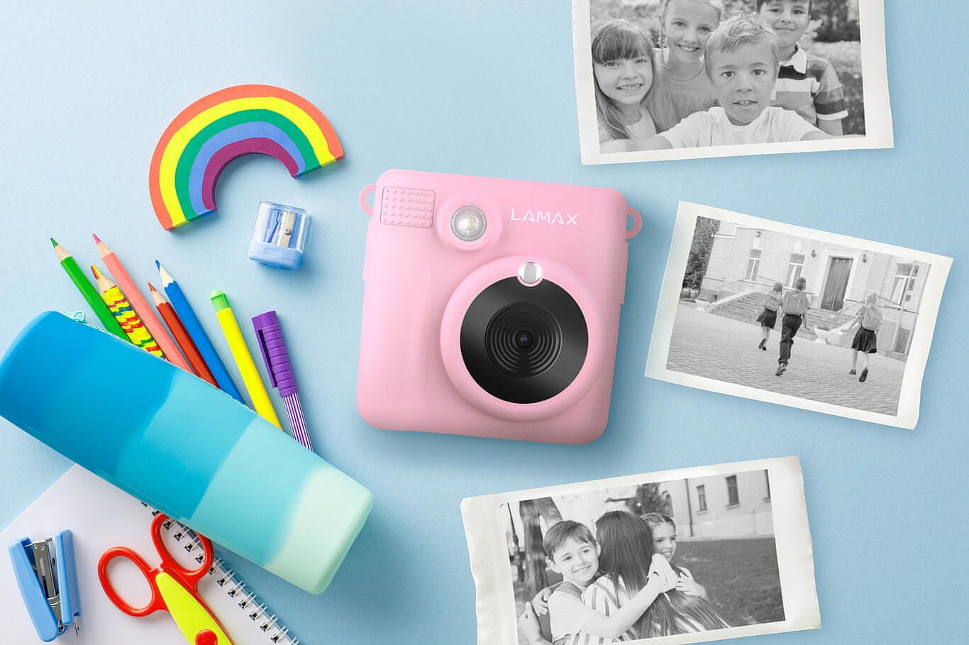  Trenutna kamera za otroke Lamax Instakid1 lep dizajn zvitek termalnega papirja odlični učinki in okvirji polnilna baterija igre ločljivost 8 mpx 