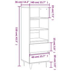 Vidaxl Visoka omara visok sijaj bela 40x36x110 cm inženirski les