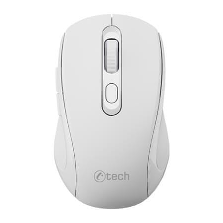 C-Tech miška WLM-12 Dvojni način, brezžična, BT5.0 + 2,4 GHz, 1600DPI, 6 gumbov, USB nano sprejemnik, bela