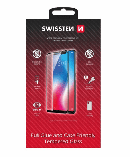 SWISSTEN Case Friendly zaščitno steklo za Apple iPhone 15 Pro Max, črno (54501842)