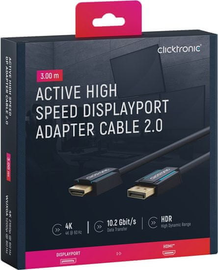 CLICKTRONIC DisplayPort DP - HDMI 2.0 4K kabel 3 m