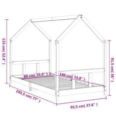 Vidaxl Otroški posteljni okvir črn 90x190 cm trdna borovina