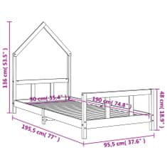 Vidaxl Otroški posteljni okvir črn 90x190 cm trdna borovina