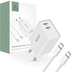 Tech-protect C35W polnilnik 2x USB-C 35W + kabel USB-C, bela