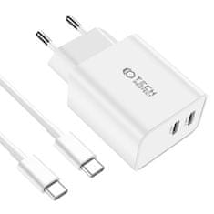 Tech-protect C35W polnilnik 2x USB-C 35W + kabel USB-C, bela