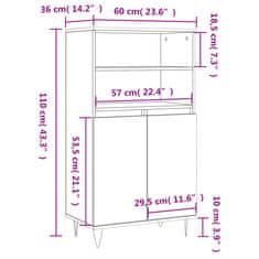 Vidaxl Visoka omara betonsko siva 60x36x110 cm inženirski les