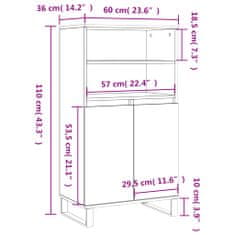 Vidaxl Visoka omara siva sonoma 60x36x110 cminženirski les