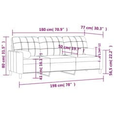 Vidaxl Kavč trosed z okrasnimi blazinami vinsko rdeč 180 cm blago