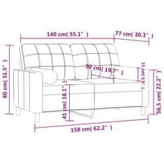 Vidaxl Kavč dvosed z blazinami rjav 140 cm blago