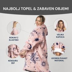 Svilanit hoodie odeja z rokavi, Pink vesolje + nogavice