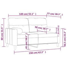 Vidaxl Kavč dvosed z blazinami rjav 140 cm blago