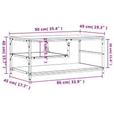 Vidaxl Klubska mizica siva sonoma 90x49x40 cm inženirski les