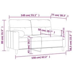 Vidaxl Kavč dvosed z blazinami svetlo siv 140 cm blago