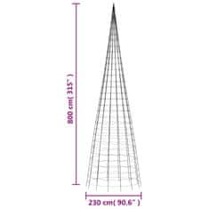 Vidaxl Osvetljena novoletna jelka na drogu 3000 LED barvita 800 cm