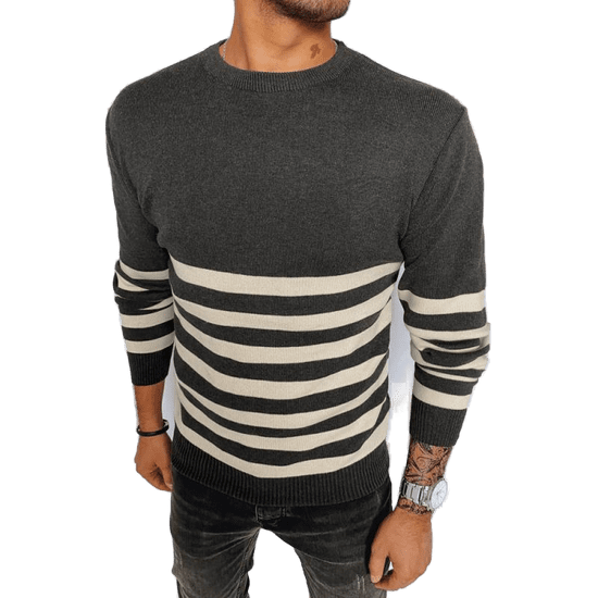 Dstreet Moški črtasti pulover LINES temno siv wx2133