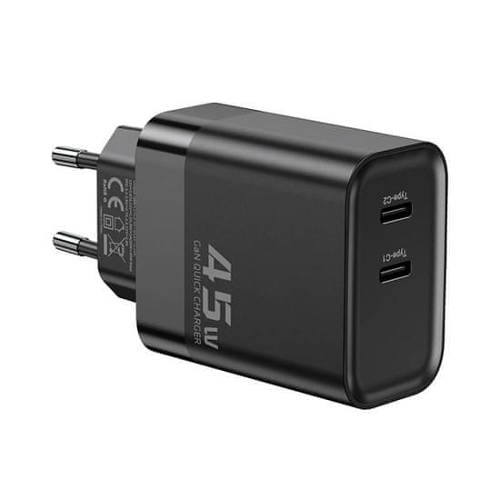 Toocki Toocki 2xUSB-C, GaN 45W omrežni polnilec (črn)