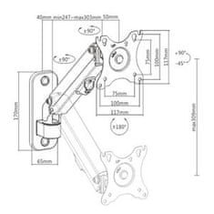 Gembird Stenski nosilec za monitor MA-WA1-01, nagibni, do 27" in 7 kg, črn