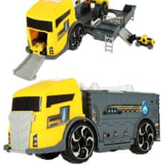 Ikonka Transporter tovornjak TIR 2v1 parkirna prikolica + 2 avtomobila rumena