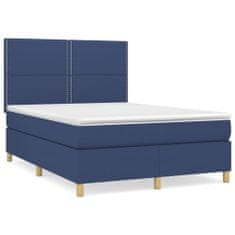 Vidaxl Box spring postelja z vzmetnico moder 140x190 cm blago