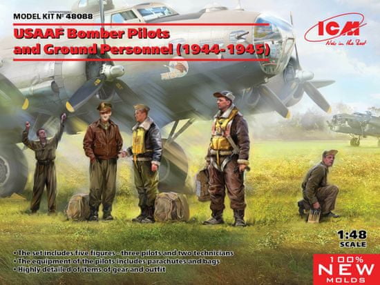 ICM maketa-miniatura US Bomber Crew (1944-1945) - 100% new moulds • maketa-miniatura 1:35 figure • Level 3
