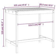 Vidaxl Vrtna miza 121x82,5x110 cm trdna borovina