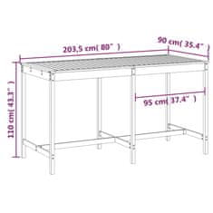 Vidaxl Vrtna miza 203,5x90x110 cm trdna borovina