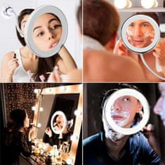 Netscroll Ogledalo za ličenje, povečevalno ogledalo z LED lučko in upogljivim držalom, gibljiv vrat za lažjo namestitev, LED lučka za popolno osvetlitev, 10x povečava, BeautyMirror