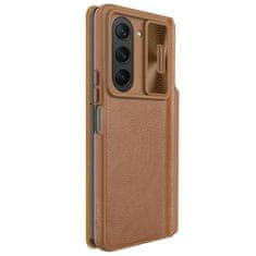 slomart usnjen ovitek z zavihkom in pokrovom za kamero za samsung galaxy z fold 5 nillkin qin leather pro - brown