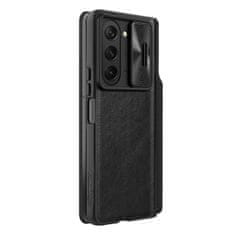 slomart usnjen ovitek z zavihkom in pokrovom za kamero za samsung galaxy z fold 5 nillkin qin leather pro - black