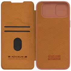 slomart usnjen ovitek s pokrovom za kamero za iphone 15 plus nillkin qin pro leather - brown