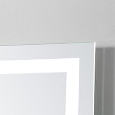 KLEANKIN Kleankin Kopalniško ogledalo LED luči, steklena polica s stikalom na dotik in orodjem za montažo na steno 70x50cm