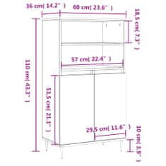 Vidaxl Visoka omara siva sonoma 60x36x110 cminženirski les