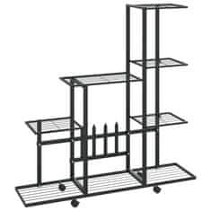 Vidaxl Stojalo za rože s kolesi 94,5x25x92,5 cm črno kovinsko