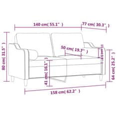 Vidaxl Kavč dvosed z blazinami svetlo siv 140 cm blago