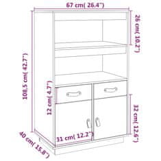 Vidaxl Visoka omara bela 67x40x108,5 cm trdna borovina