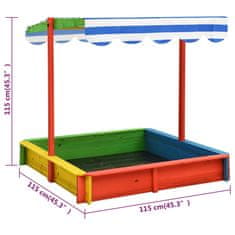 Vidaxl Peskovnik z nastavljivo streho les jelke večbarven UV 50