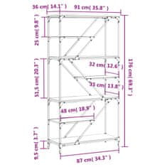 Vidaxl Knjižna polica rjavi hrast 91x36x176 cm inž. les in jeklo