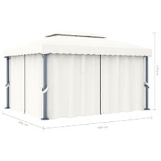 Vidaxl Paviljon z zaveso 4x3 m kremno bel aluminij