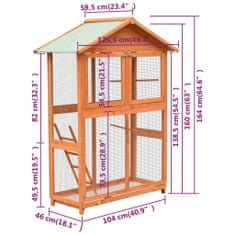 Vidaxl Ptičja kletka iz trdne borovine in lesa jelke 125,5x59,5x164 cm