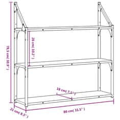 Vidaxl Stenska polica 3-nadstropna rjavi hrast 80x21x78,5 cm inž. les