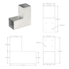 Vidaxl Spojniki za stebre 4 kosi L oblike pocinkana kovina 81x81 mm