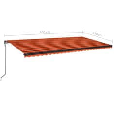 Vidaxl Ročno zložljiva tenda 600x350 cm oranžna in rjava