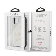 Guess Ohišje Guess Marble Glass Gold Glitter - Ohišje za iPhone 11 Pro Max (belo)