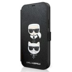 Karl Lagerfeld Karl Lagerfeld Booktype Saffiano Karl & Choupette Heads - etui za iPhone 12 mini (črn)